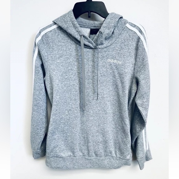 adidas Tops - Adidas Women Small Gray Three Stripe Sleeve Pullover Hoodie Hooded Sweatshirt